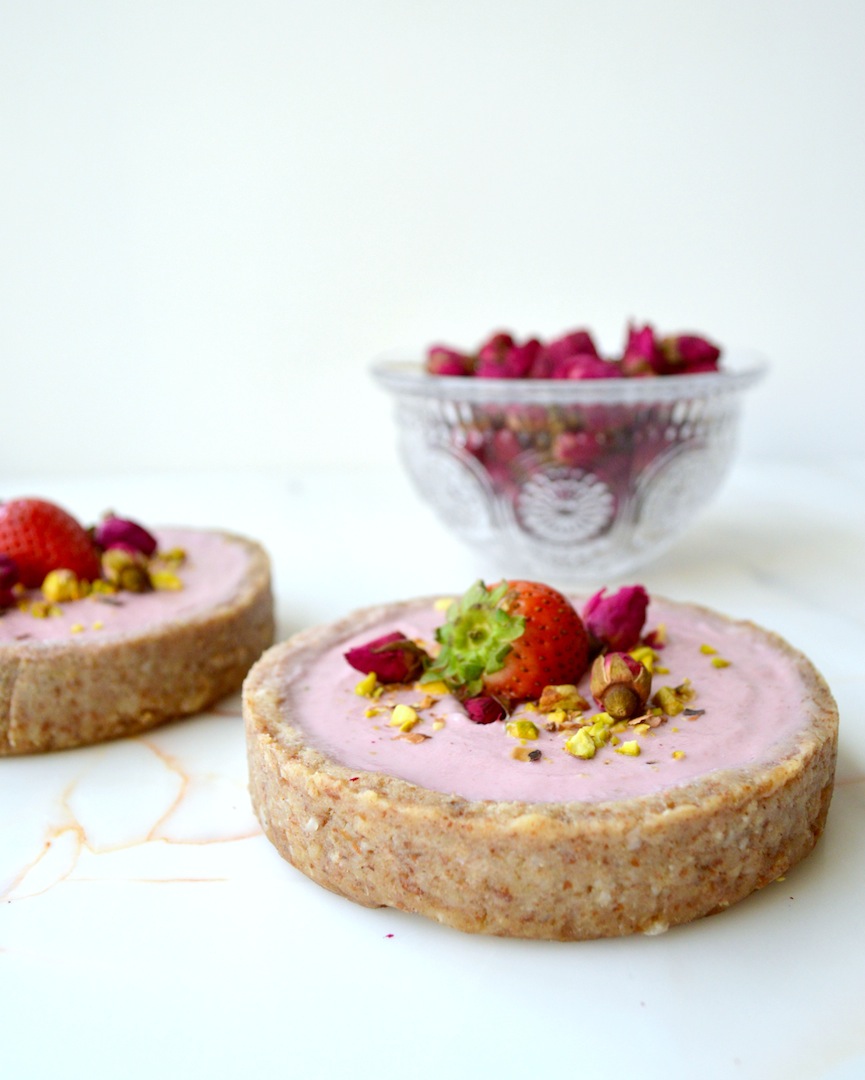 Strawberry Rose Cheesecake Tarts (Raw, Vegan) by Plantbased Baker